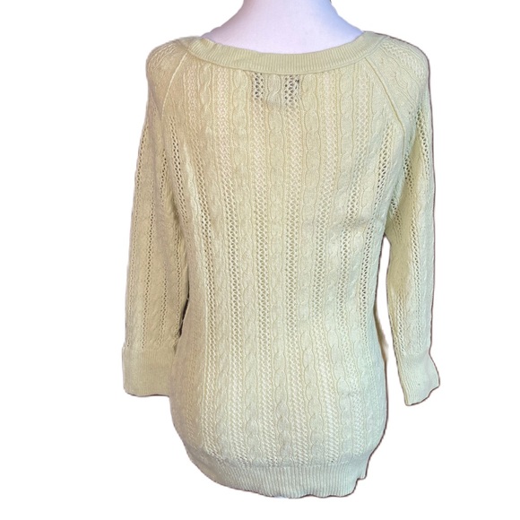 American Eagle Women’s Green Open Cable Knit 3/4 Sleeve Wool Blend Sweater Large - Picture 4 of 10